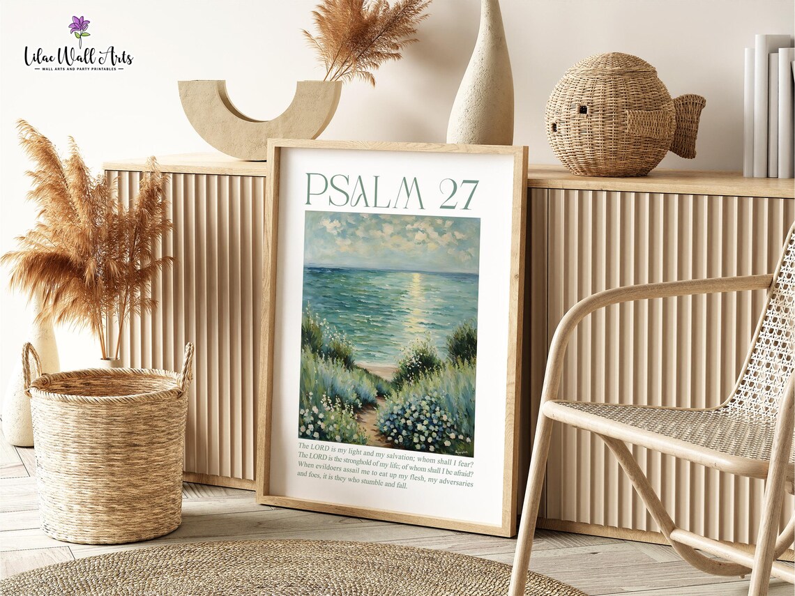 Psalm 27 The Lord Is My Light Coastal Christian Art Psalm Prints Painting Blue Christian Art Trendy Christian Watercolor Art Bible Poster - Image 3
