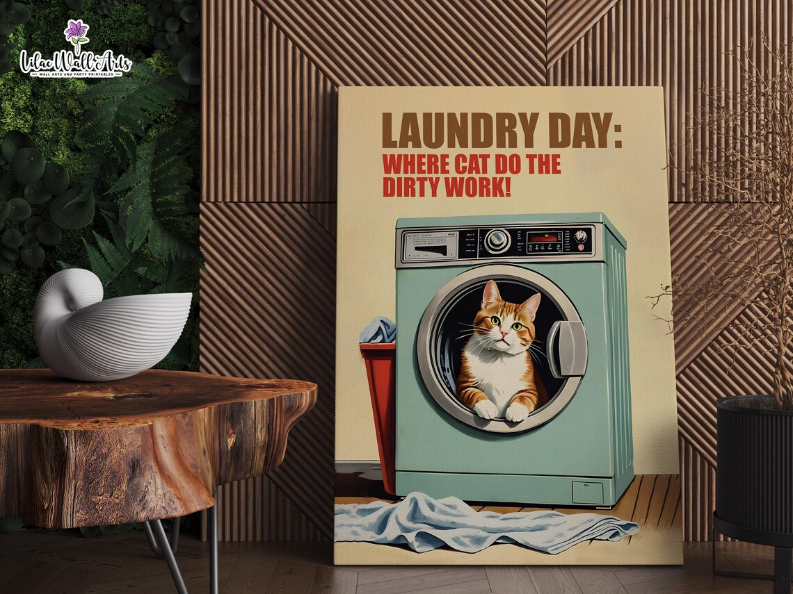 Retro Cat Laundry Room Poster, Funny Utility Room Sign - Image 2
