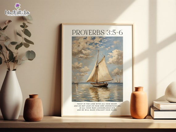Proverbs 3 5 6 Trust In The Lord Bible Poster Proverbs Verse Encouragement Art Proverbs Wall Art Boho Christian Print Aesthetic Christian