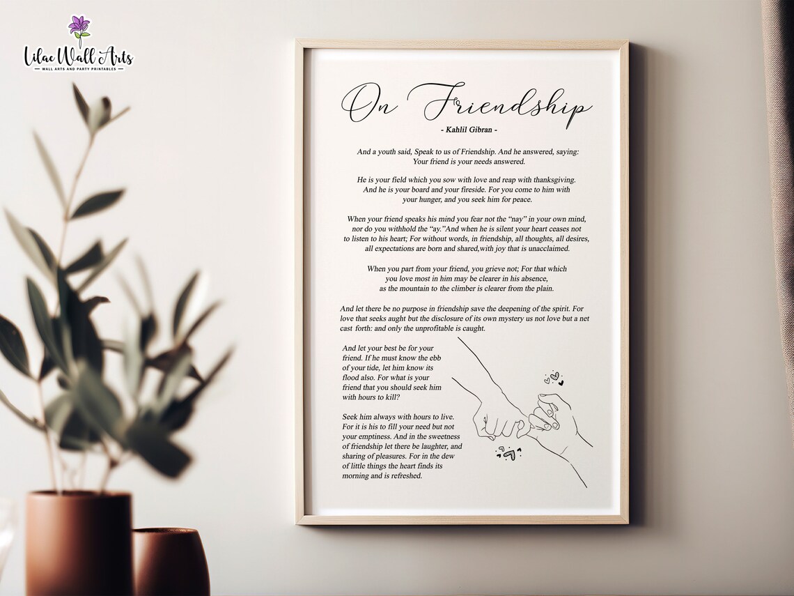 On Friendship, Kahlil Gibran Quote Art Print