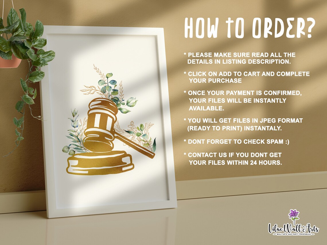 Lady Justice Gavel Scales Gold Floral Trio Law Office Decor Poster - Image 3