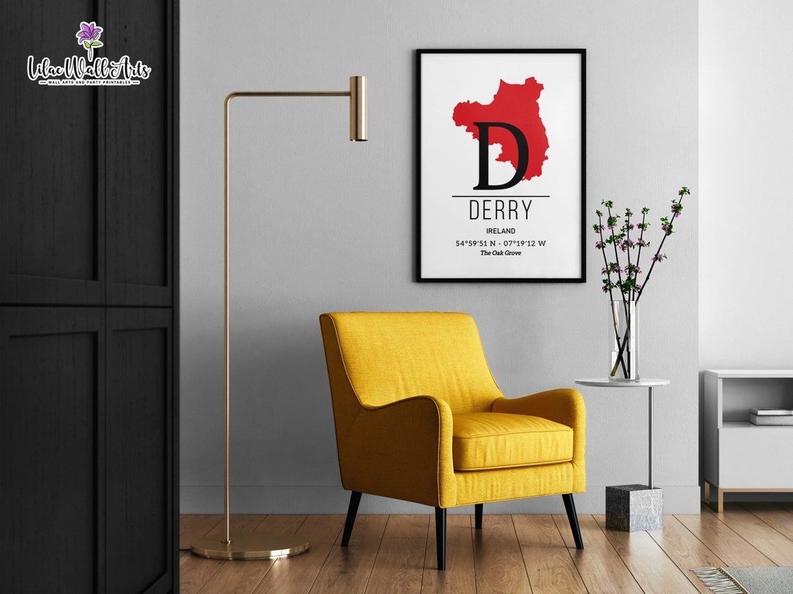 Derry Ireland Map County Derry Monogram Red Map Art Travel Poster - Image 3
