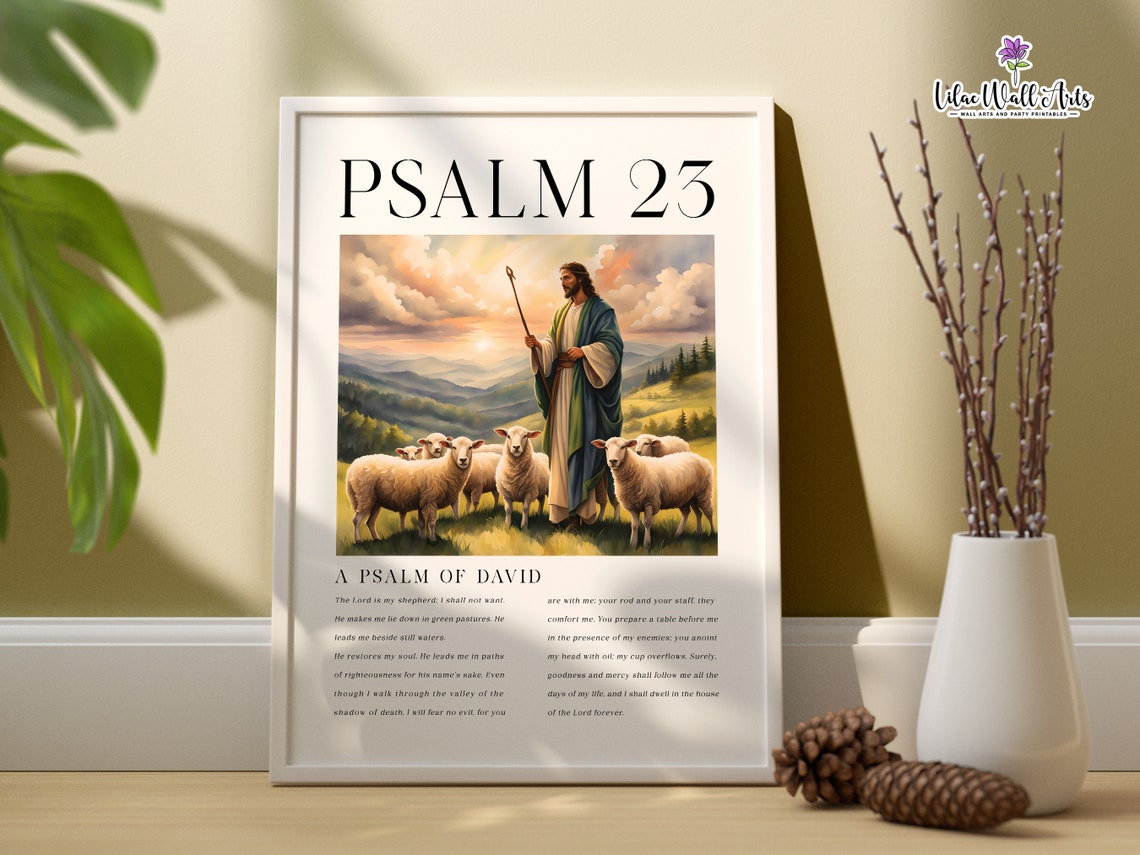Psalm 23 Jesus With Sheep Sunset Bible Verse Christian Wall Art