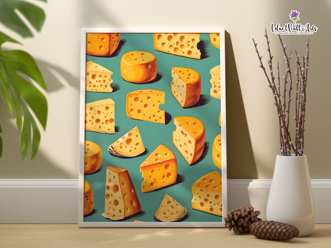 Retro Swiss Cheese Pattern Kitchen Poster Teal Food Lover Wall Decor - Image 2