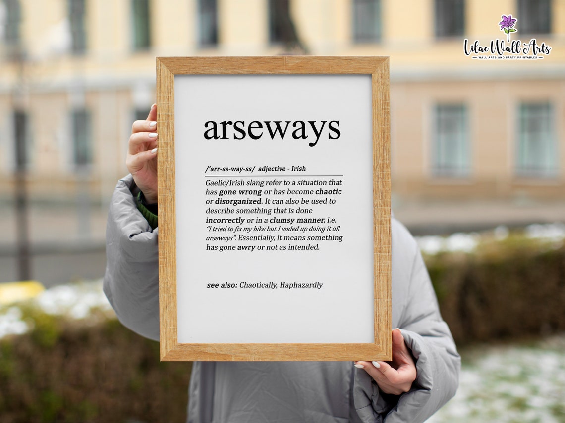 Arseways Irish Slang Definition Funny Ireland Dictionary Art Poster - Image 3