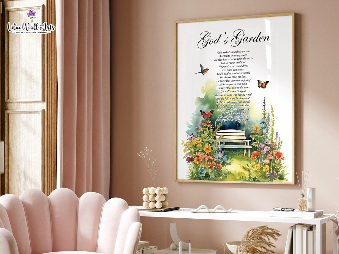 Gods Garden Memorial Poem Watercolor Garden Bench Comfort Art Poster - Image 5