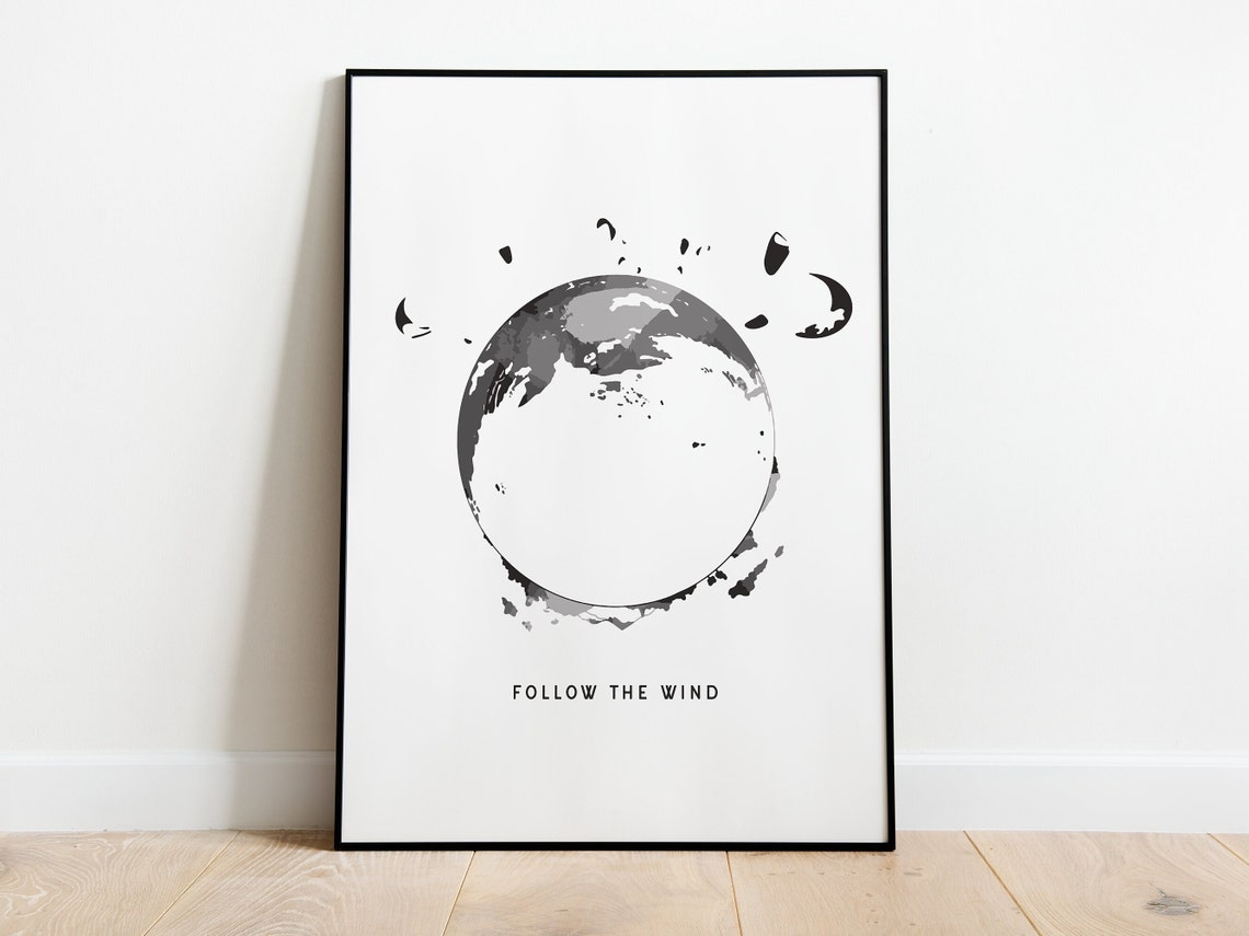 Follow The Wind Minimalist Kite Surfing Globe Typography Poster