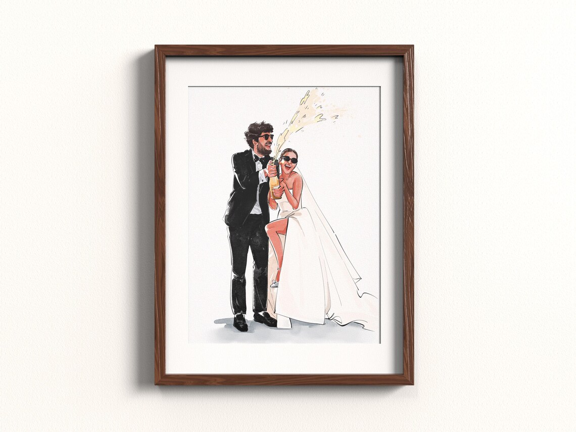 Couple Portrait Custom Watercolor Painting From Photo Hand Drawn For Wedding Personalised Family And Pets Couple Portrait Engagement Gift - Image 3