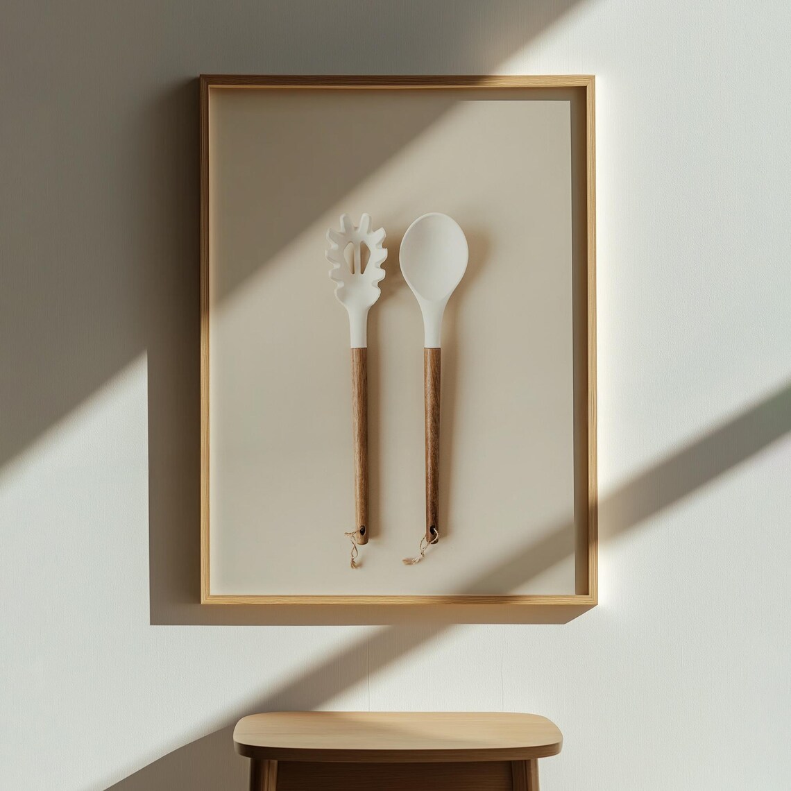 Minimalist Kitchen Wall Art, Wooden Cooking Utensils