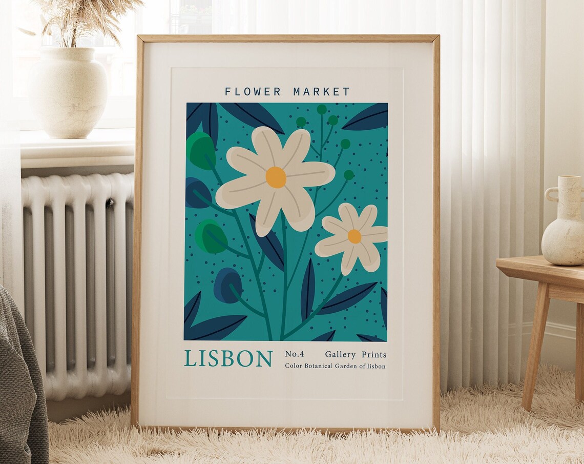 Lisbon Flower Market Botanical Daisy Gallery Travel Art Poster