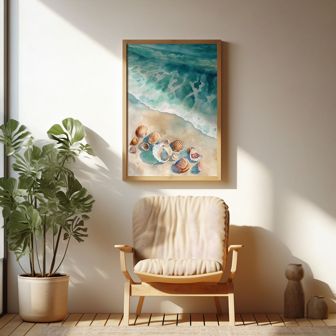 Aerial Beach with Seashells Turquoise Water Coastal Wall Art - Image 3