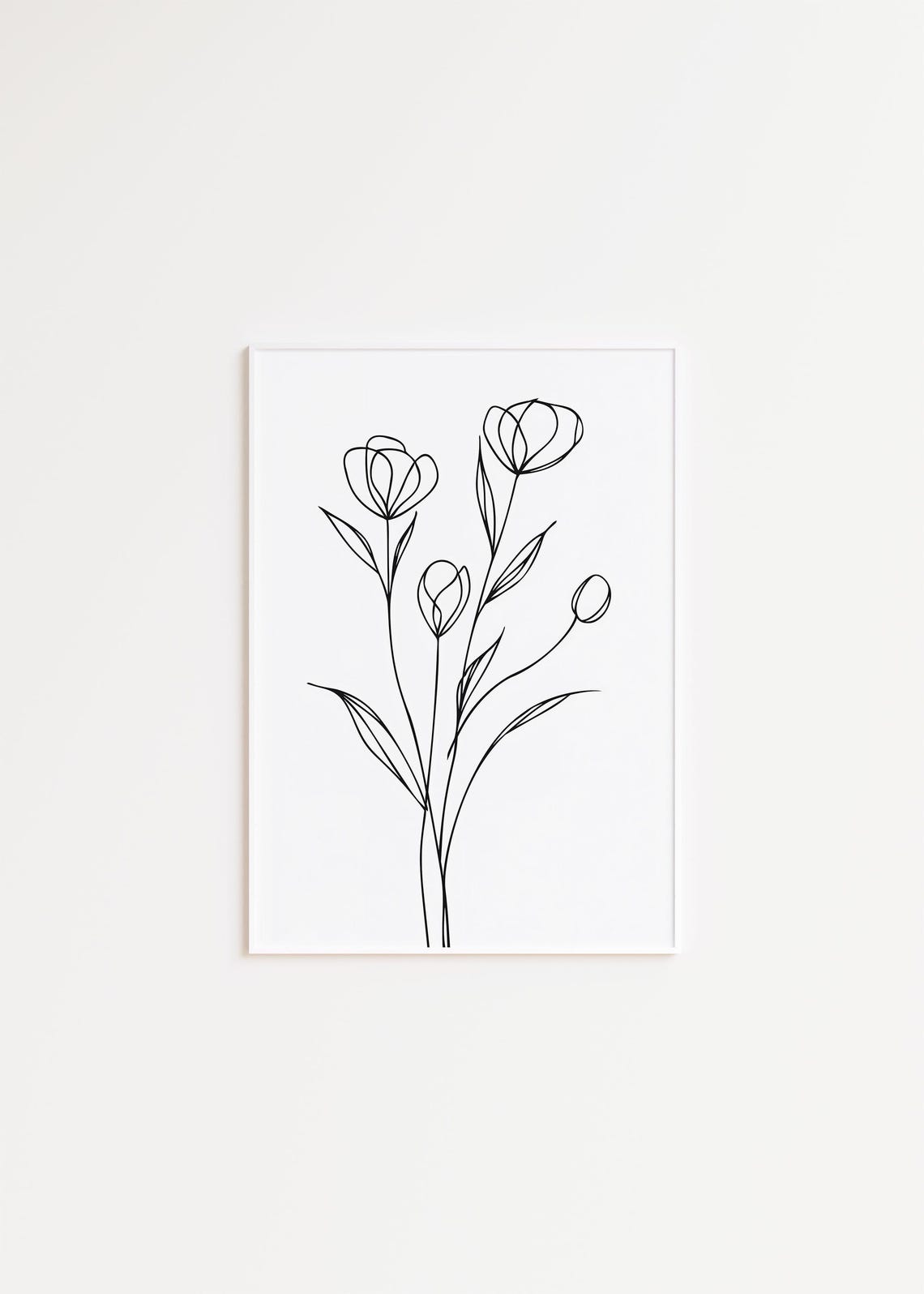 Minimalist Black Ink Line Tulip Flowers Botanical Sketch Poster