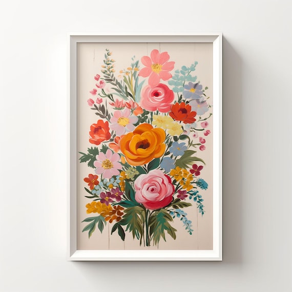 Watercolor Wildflower Bouquet Vintage Floral Meadow Bloom Print