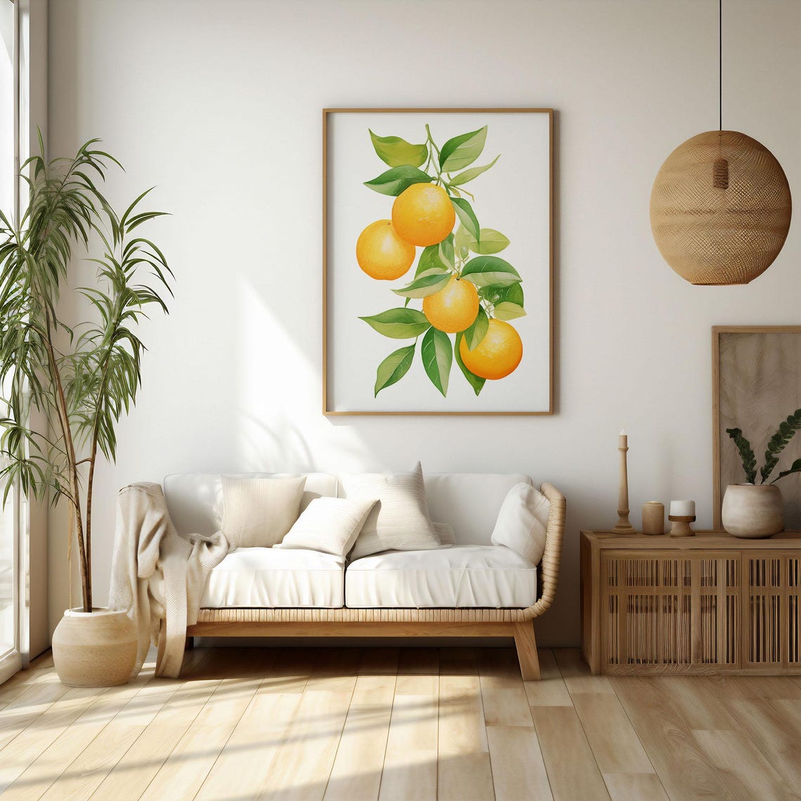 Orange Branch With Green Leaves Watercolor Botanical Study Poster