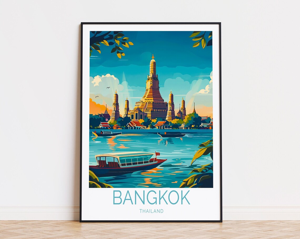 Bangkok Thailand Wat Arun Golden Riverside Temple Travel Poster