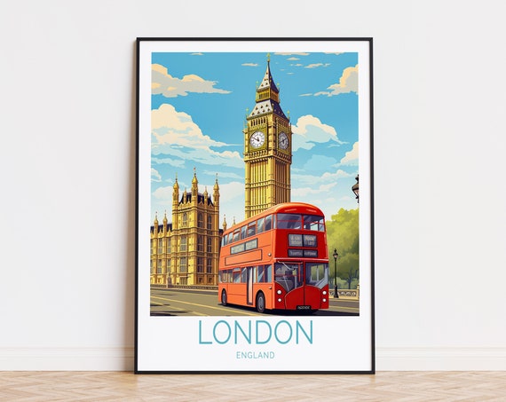 London England Vintage Travel Poster, Big Ben