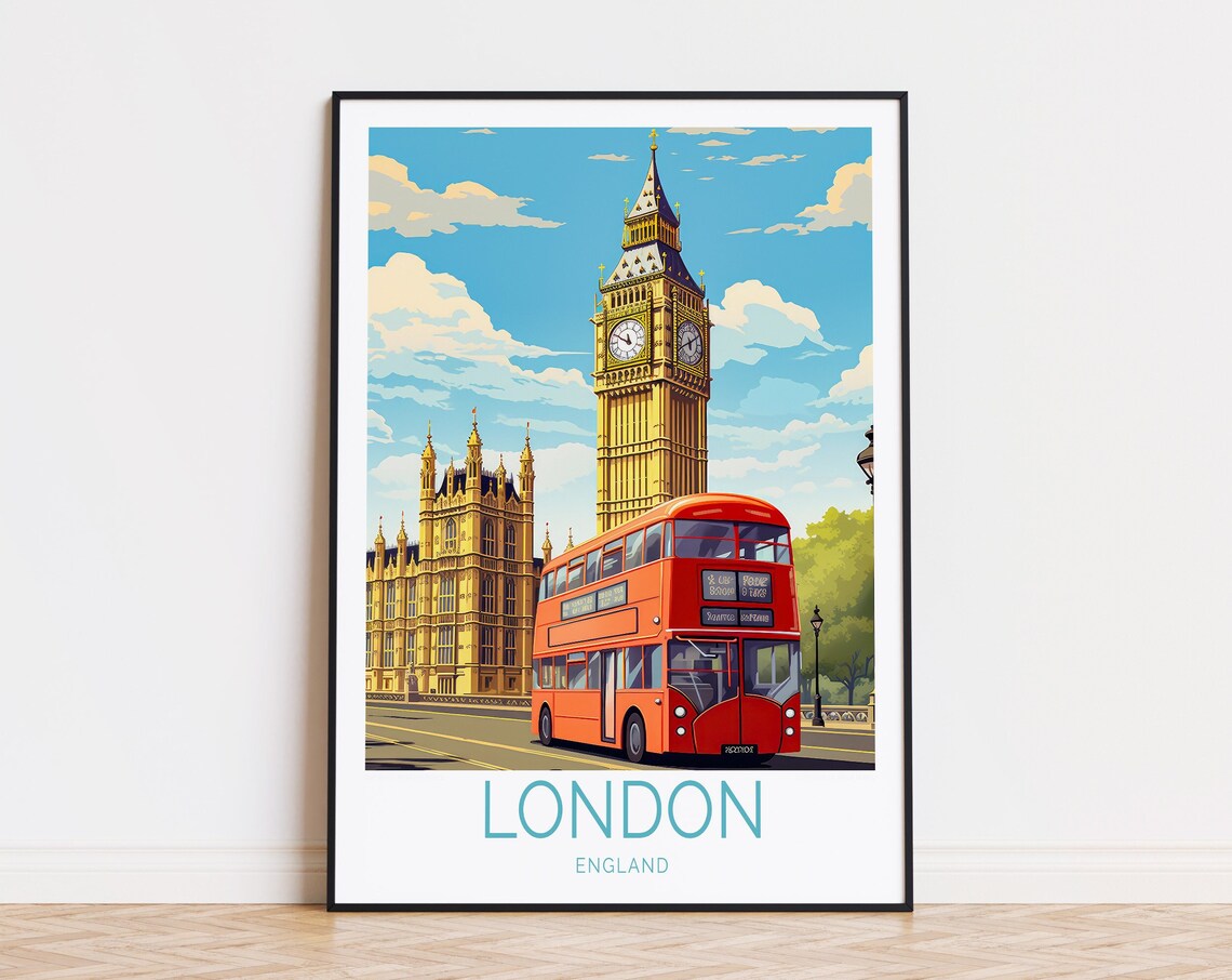 London England Vintage Travel Poster, Big Ben