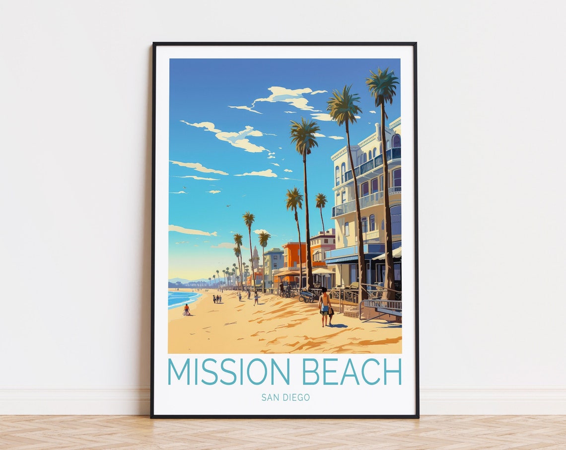 Mission Beach San Diego Palm Tree Boardwalk Ocean Summer Poster