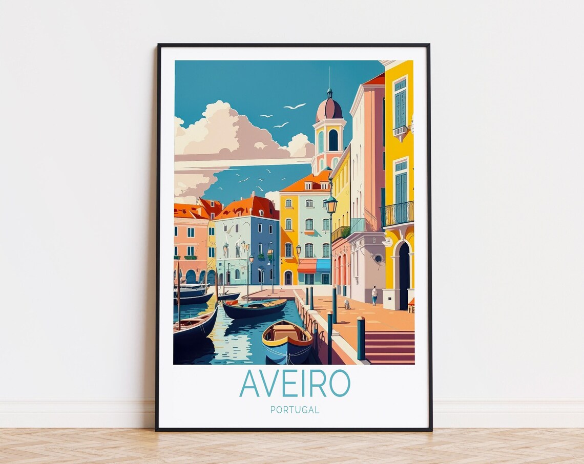 Aveiro Portugal Canal Boats And Colorful Houses Travel Poster