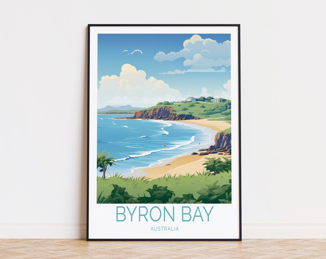 Byron Bay Australia Sandy Beach Headland Surf Classic Travel Poster