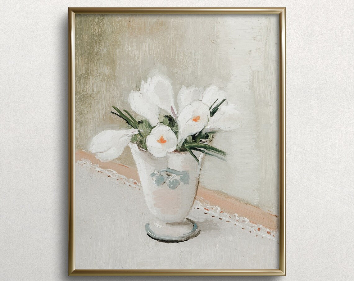Spring Tabletop Blooms, Vintage Kitchen Art Print