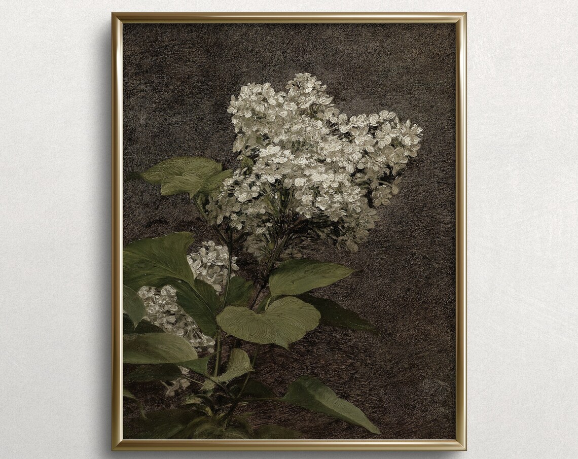 White Lilacs Vintage Floral Kitchen Art Print