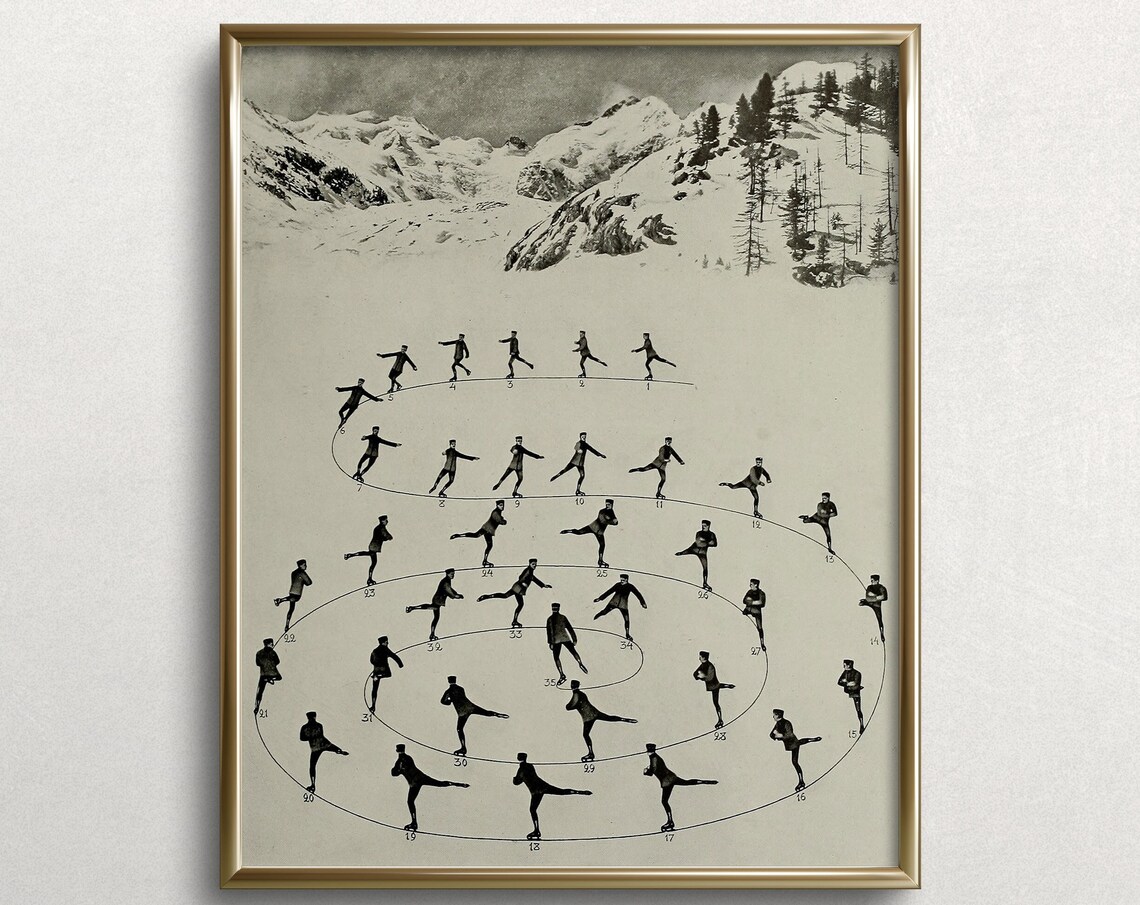 Figure Skating Vintage Winter Landscape Art Print