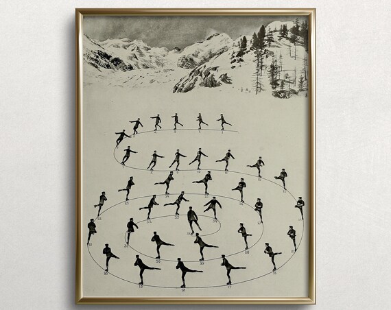 Figure Skating Vintage Winter Landscape Art Print