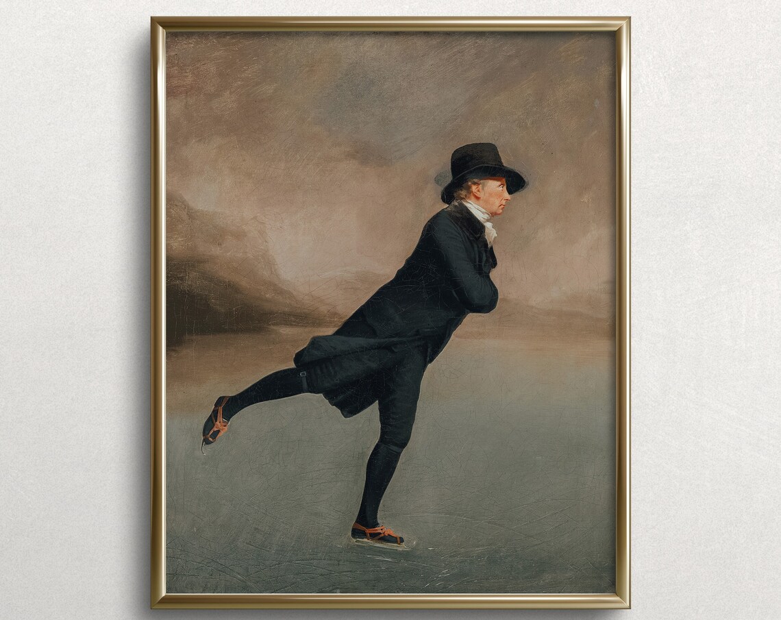 Skating Pastor Vintage Winter Landscape Art Print