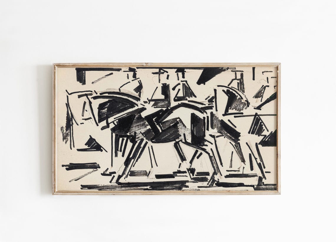 Abstract Black Ink Horse Sketch Modern Equestrian Line Wall Art