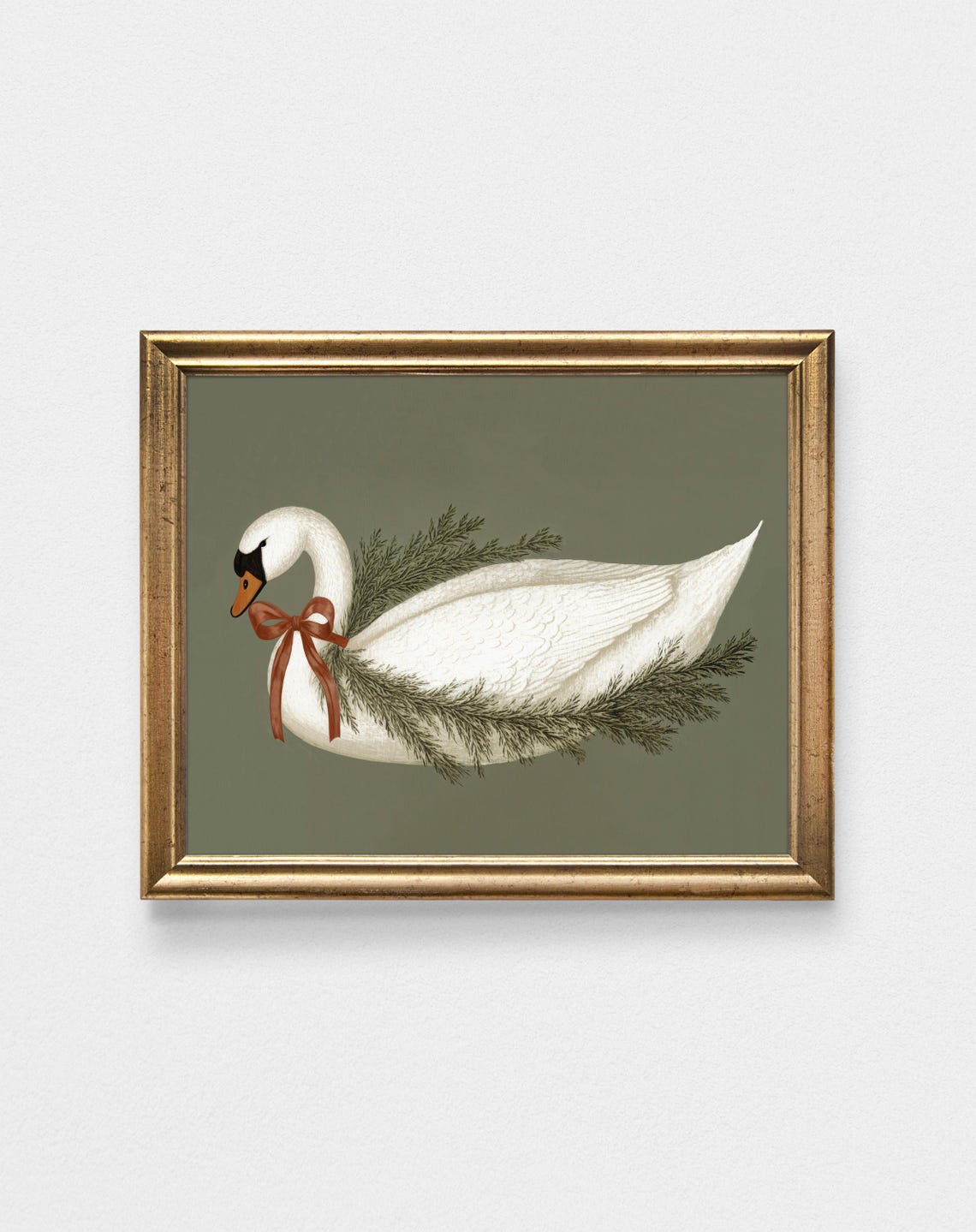 White Swan Pine Sprig Rust Bow Christmas Holiday Decor Poster - Image 3
