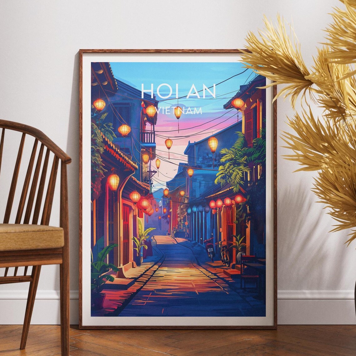 Hoi An Vietnam Lantern Street Dusk Old Town Evening Travel Poster