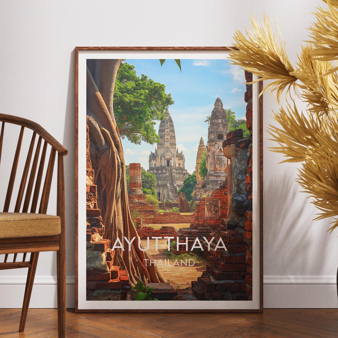 Ayutthaya Thailand Ancient Temple Ruins Historic Travel Poster