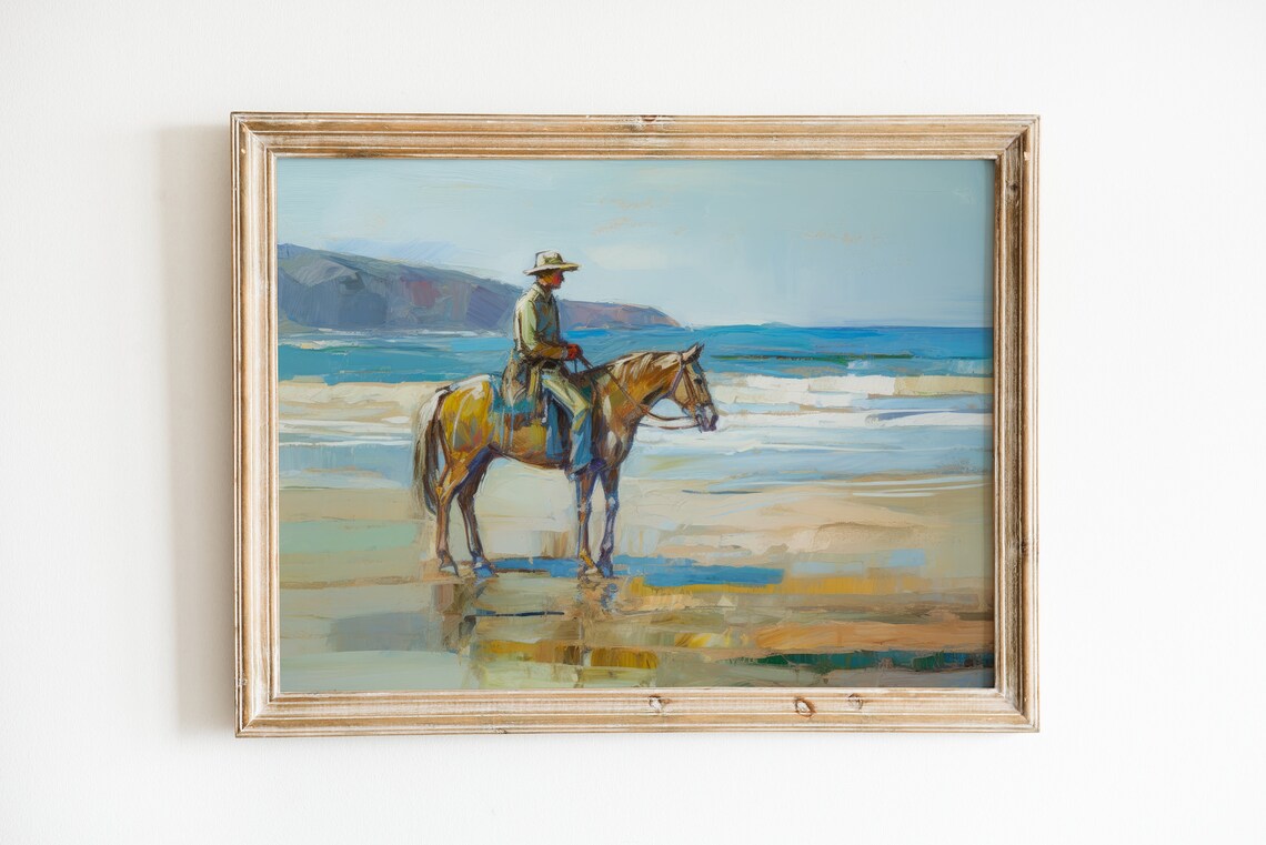 Western Beach Painting, Rustic Cowboy Art Print