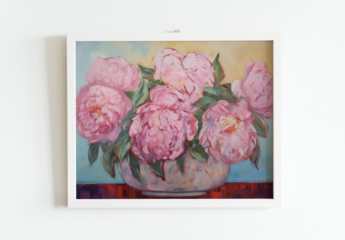 Pink Peony Painting, Vintage Apartment Decor Print - Image 2