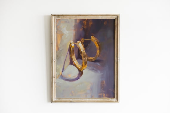 Vintage Bathroom Print, Gold Hoop Earring Art Print