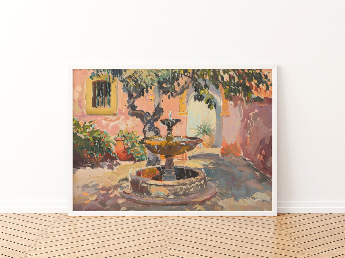 Rustic Spanish Garden Painting, Mediterranean Art Print - Image 3