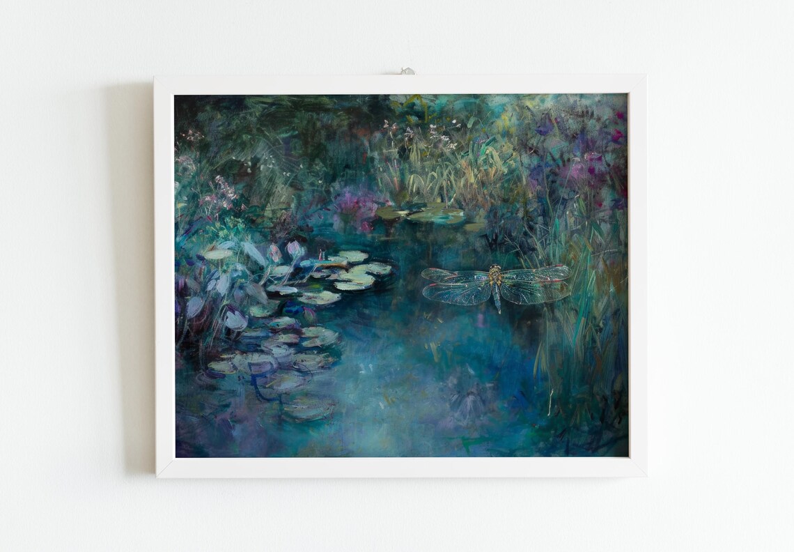 Dragonfly Painting Boho Art Print, Moody Landscape - Image 2