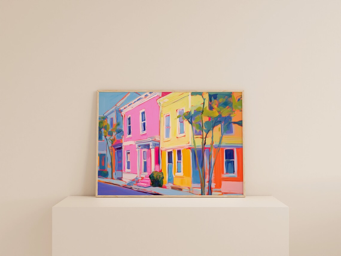 Preppy Abstract Cityscape Painting, Maximalist Office Decor - Image 2