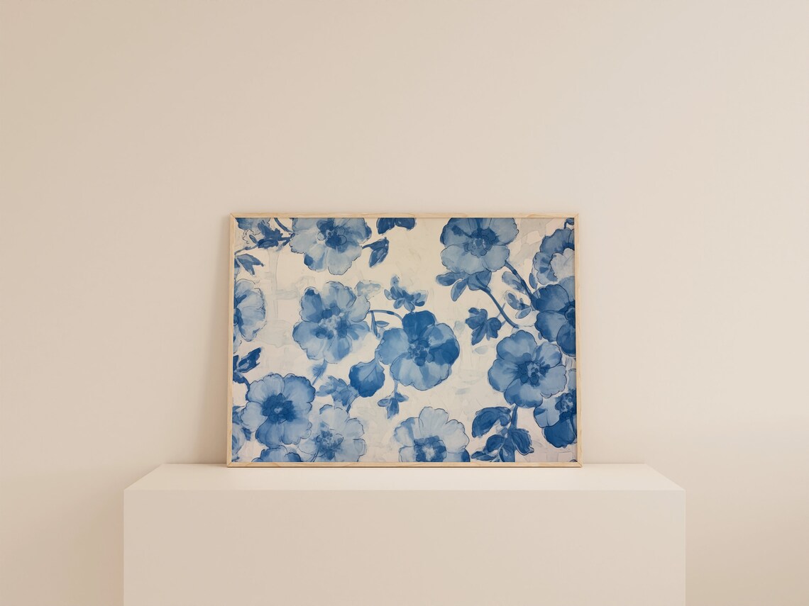 Blue Apartment Print, Grandmillennial Floral Art Print - Image 2