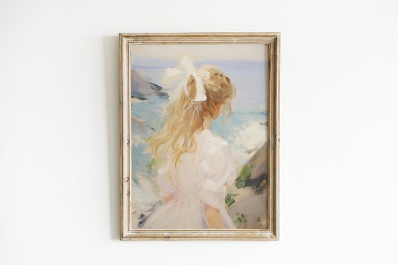 Soft Blue Coastal Print, Vintage Seascape Art Print