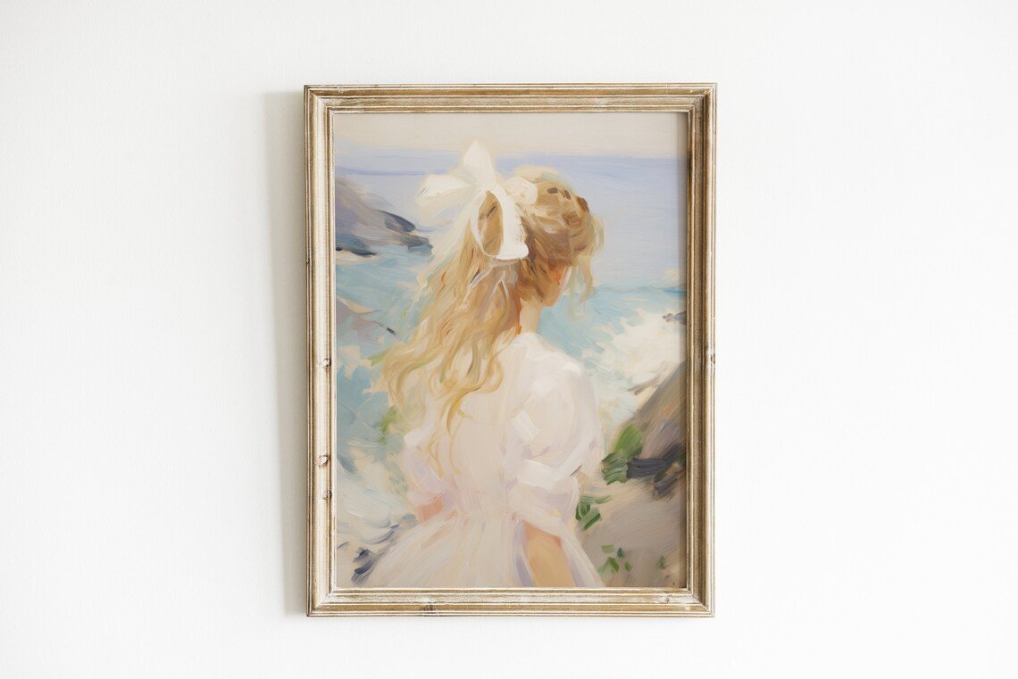 Soft Blue Coastal Print, Vintage Seascape Art Print