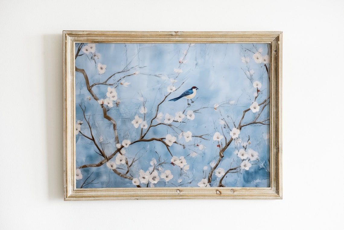Blue And White Vintage Floral Art Print