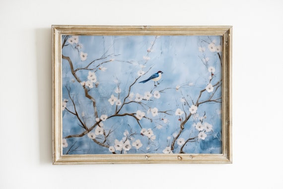 Blue And White Vintage Floral Art Print