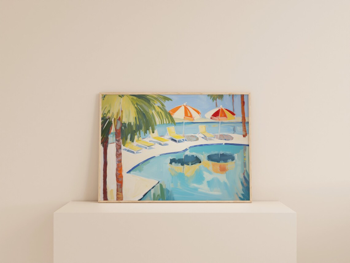 Preppy Swimming Pool Print, Coastal Bathroom Wall Art - Image 2