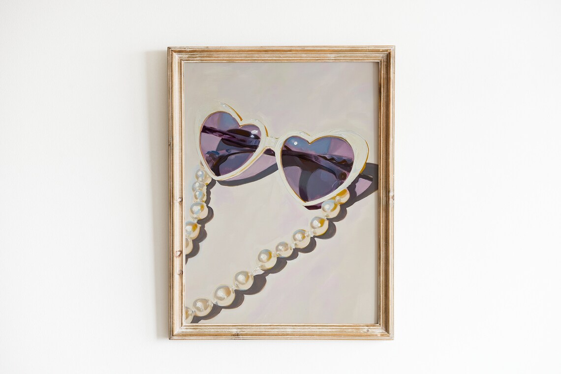 Retro Coquette Pearl Art Print, Preppy Room Decor