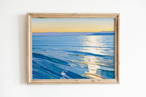 Abstract Sunrise Retro Coastal Ocean Art Print