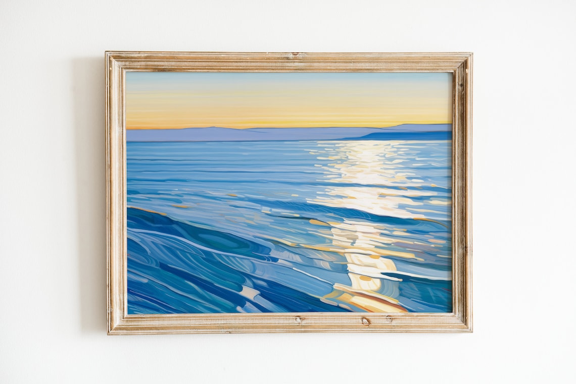 Abstract Sunrise Retro Coastal Ocean Art Print