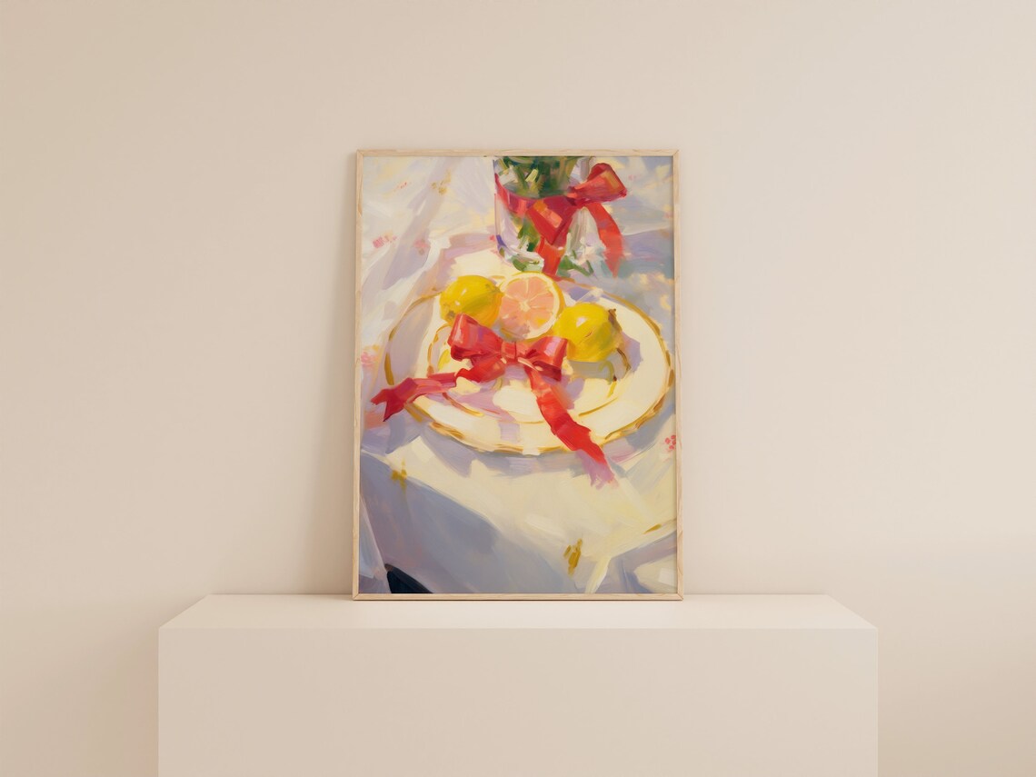 Preppy Citrus Lemon Decor, Coquette Kitchen Art Print - Image 2