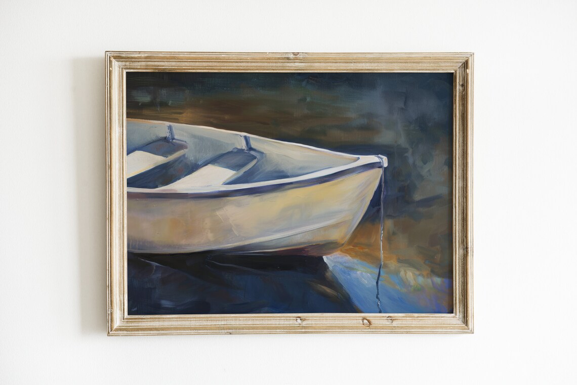 Vintage Boat Print, Coastal Office Wall Art